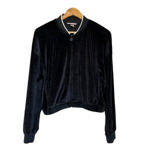 Victoria’s Secret Black Ribbed Velour Zip-Up Jacket – Size L